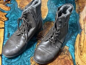 Women Ankle Boots Round Toe Low Heel Lace Up Side Zipper Military Combat Boots